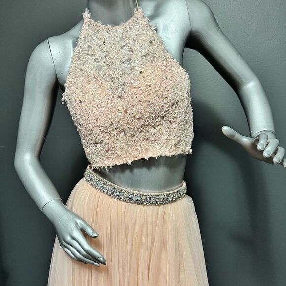 Sherri Hill (SIZE 4) Blush Pink Bedazzled 2-Pc Skirt Crop Dress - Picture 5 of 13
